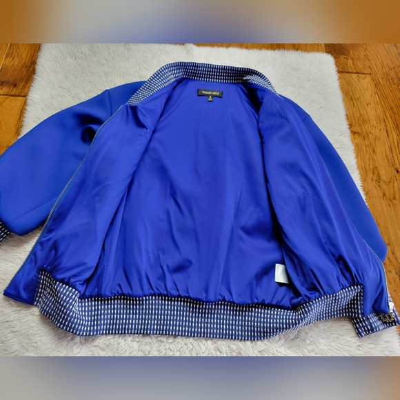 Tadashi Shoji Fuji Neoprene Jacket Full Zip Blue Women's Small - Picture 6 of 12